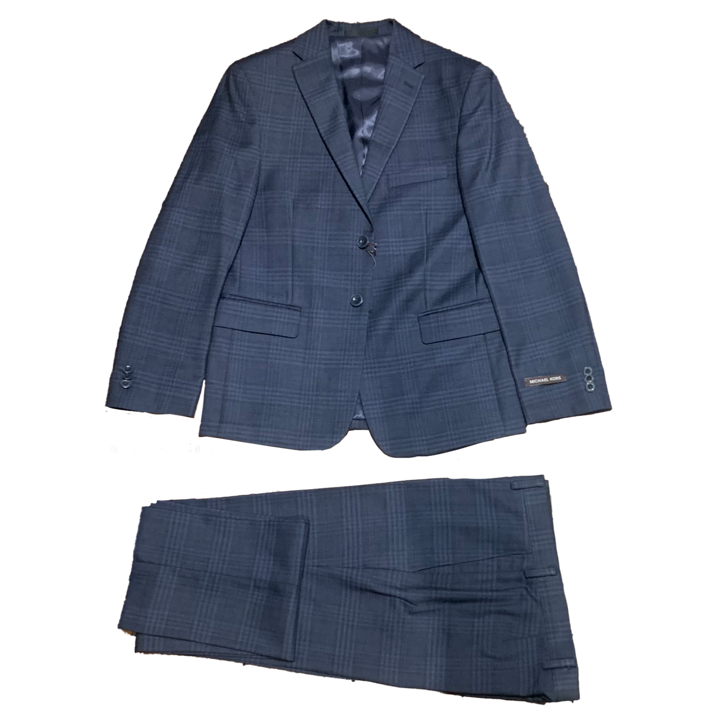 Michael Kors Boys Blue Navy Plaid Wool Suit_ BU0186