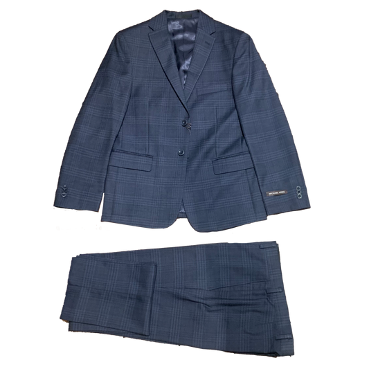 Michael Kors Boys Blue Navy Plaid Wool Suit_BU0186