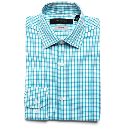 Marc New York Boys Skinny Teal/White Plaid Dress Shirt