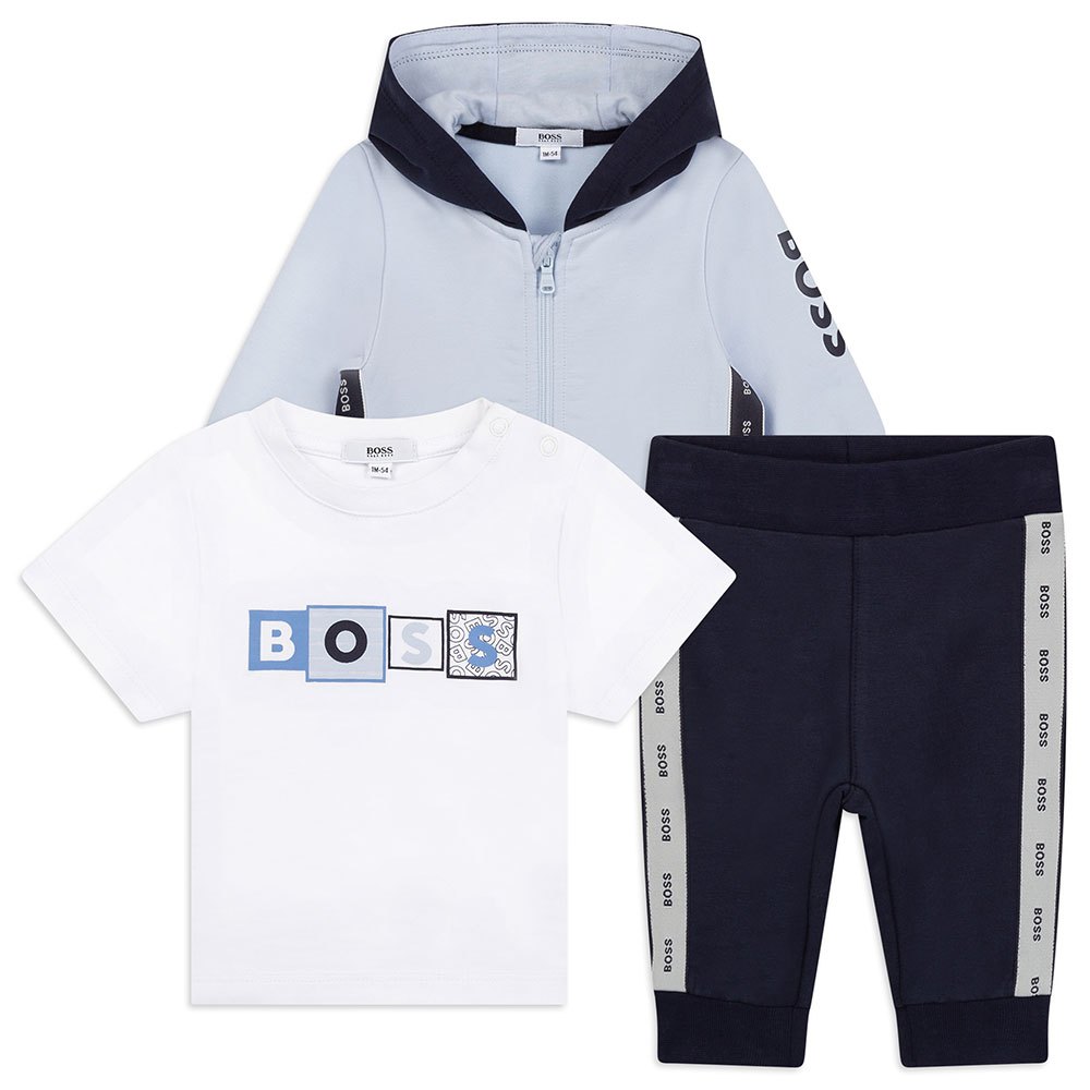 Hugo Boss Baby Tracksuit w/T-Shirt Set_ Pale Blue Navy J98355-68