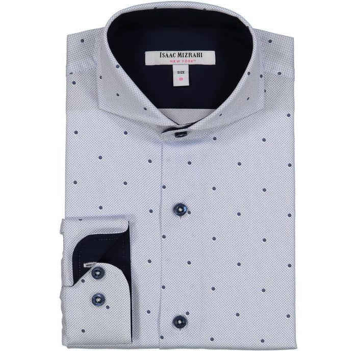 Isaac Mizrahi Boys Blue with Navy Polka Dot Dress Shirt SH9350 – NorthBoys