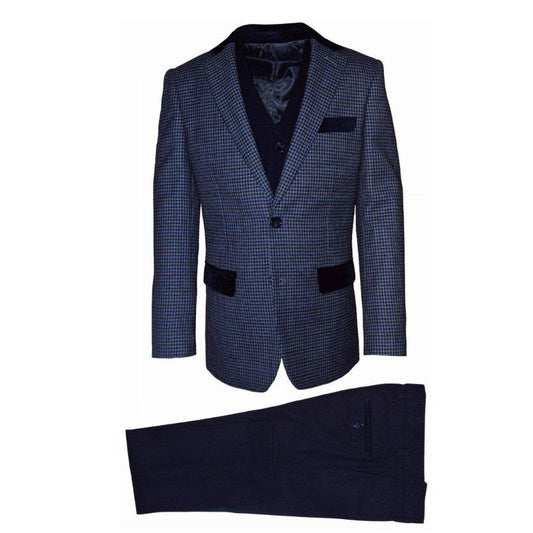 Isaac Mizrahi Boys Slim 3 Piece Suit Micro Gingham 162 ST2067 Suits (Boys) Isaac Mizrahi Navy/Grey 16S 