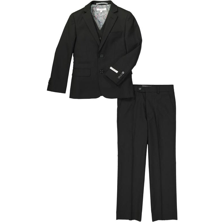 Isaac Mizrahi Boys Slim Birdseye 3 Piece Suit Suits (Boys) Isaac Mizrahi Black 8 