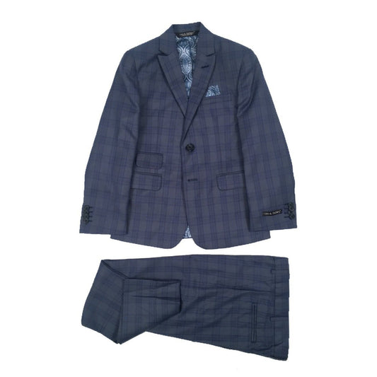 Leo & Zachary Steel Blue Slim Plaid Suit Suits (Boys) Leo & Zachary 