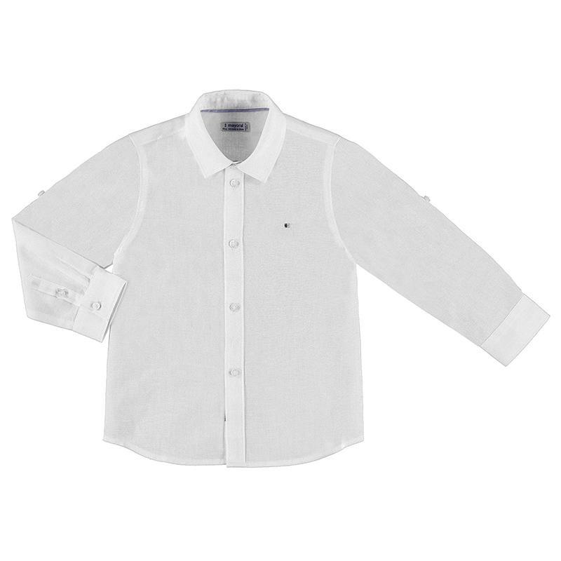 Mayoral Mini Basic Long Sleeve White Linen Dress Shirt 141-Mayoral-NorthBoys