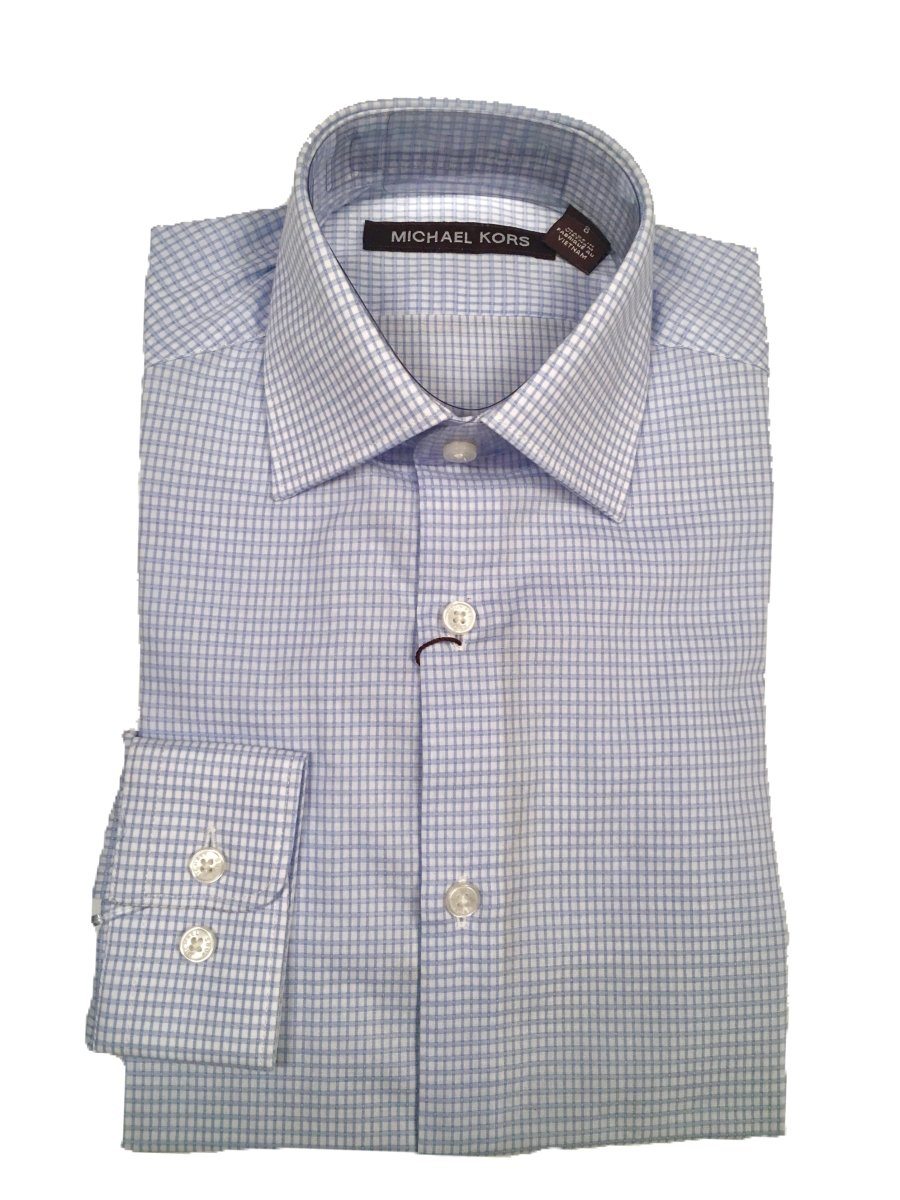 Michael Kors Boys Cotton Check Light Blue Shirt Dress Shirts Michael Kors 