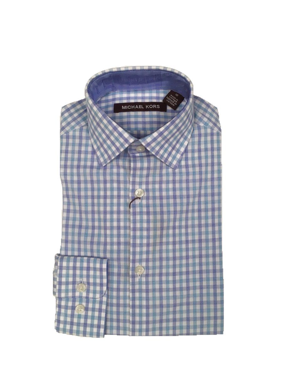 Michael Kors Boys Cotton Teal/Blue Check Dress Shirt Z0344 Dress Shirts Michael Kors 