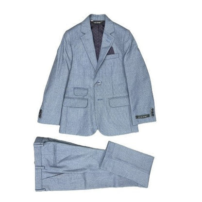 Leo & Zachary Boys Slim Blue/Grey Checks Suit_Blue 5823