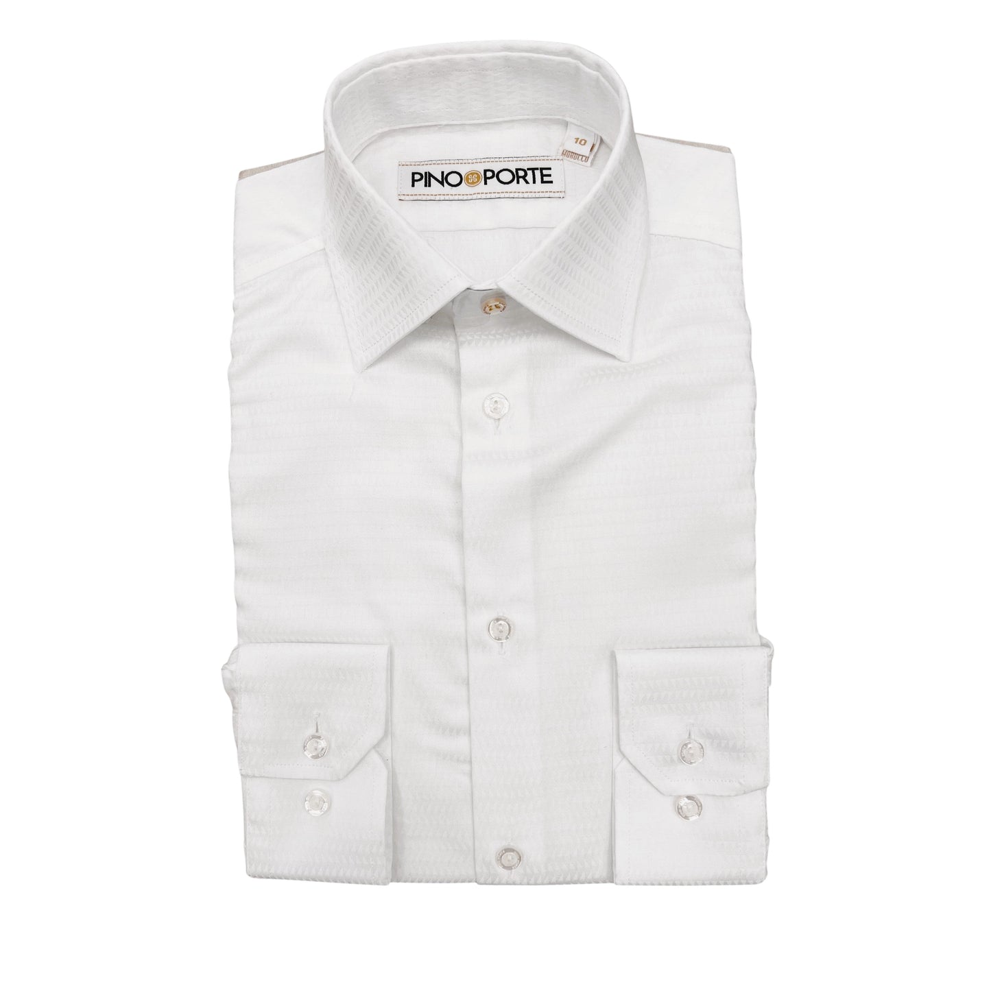PinoPorte Boys White Cotton Textured Dress Shirt_ZH004