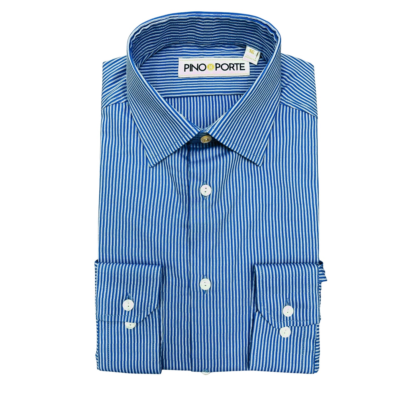 PinoPorte Boys Blue Striped Cotton Dress Shirt_ZH001
