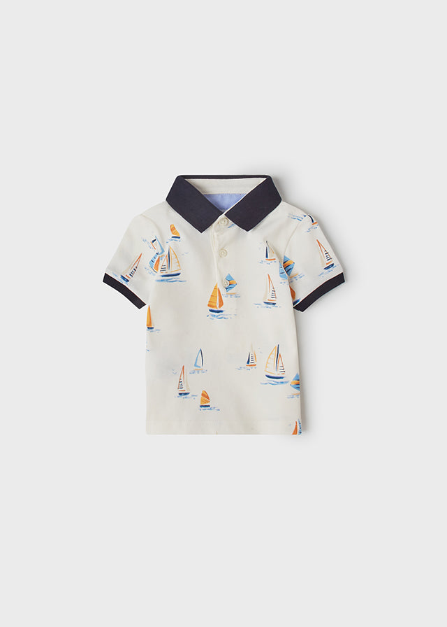 Mayoral Baby Short Sleeve Polo w/ Boats _Off White 1106-60