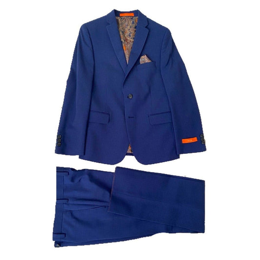 Tallia Boys Husky Blue Grid Wool Suit ZH064 Suits (Boys) Tallia 