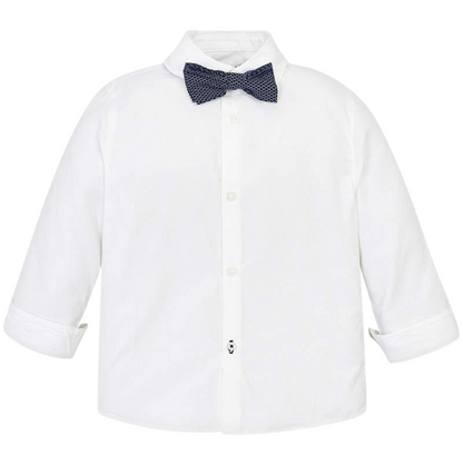 Mayoral Mini Long Sleeve White Shirt with Bow Tie 3139